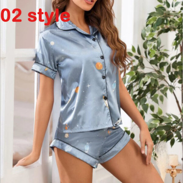 Summer Satin Women Pajams Print V-Neck Stretch Lingerie Female Sleepwear Casual Shorts Set Loungewear Women - Image 8