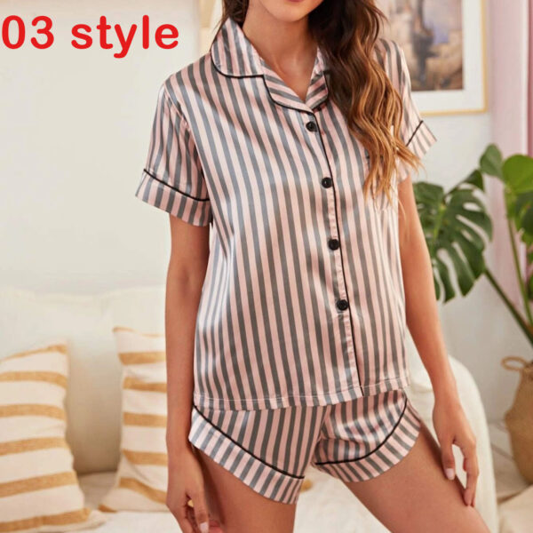 Summer Satin Women Pajams Print V-Neck Stretch Lingerie Female Sleepwear Casual Shorts Set Loungewear Women - Image 6