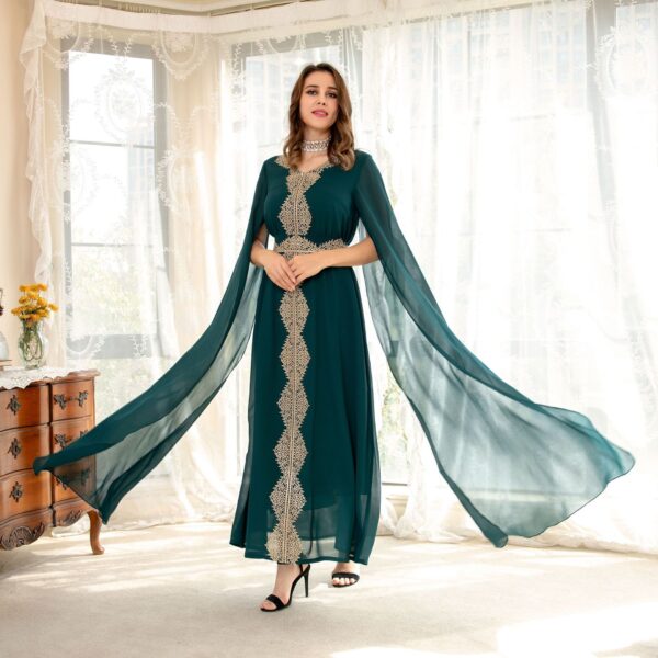 Cape Sleeve Lace Chiffon Dubai Arab Batwing Sleeve Dress. Discount 30% - Image 2