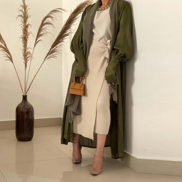 Dubai Arab Satin Cardigan Gown - Image 3