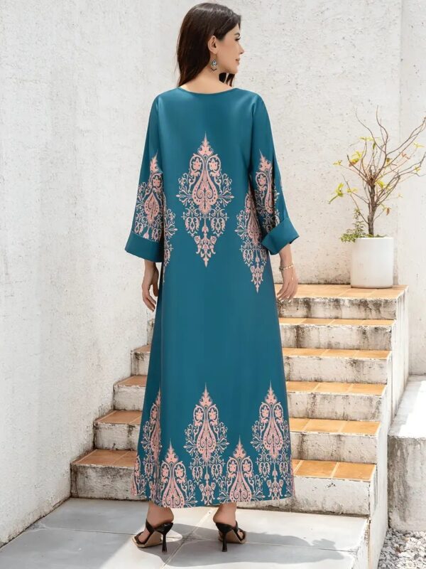 Ladies Middle East Abaya Abaya - Flower Printed Long Robe - Image 4