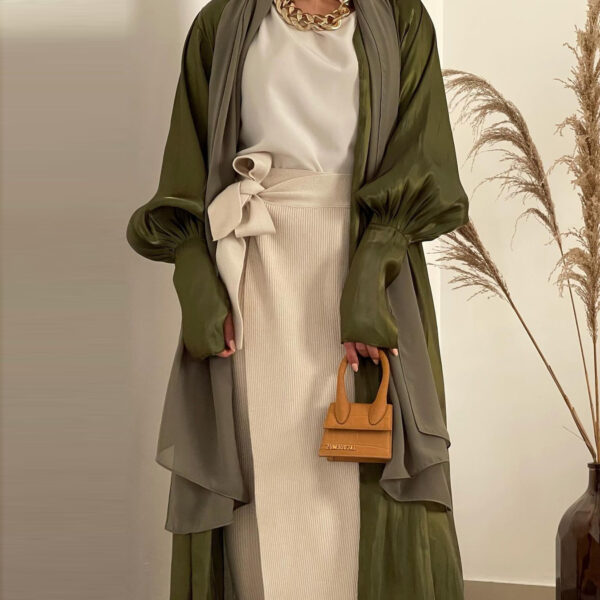 Dubai Arab Satin Cardigan Gown - Image 2