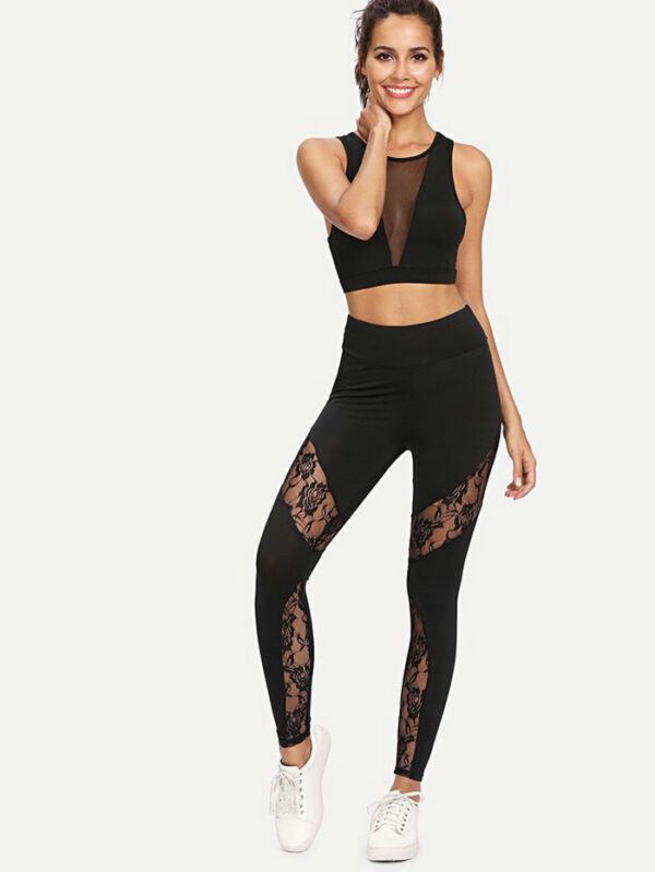 Lace perspective sports yoga pants