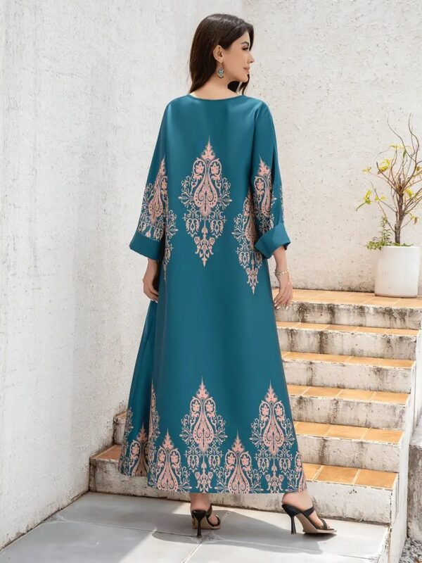 Ladies Middle East Abaya Abaya - Flower Printed Long Robe - Image 5